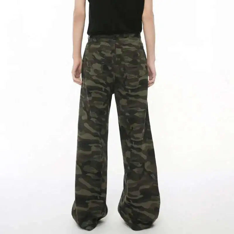 Vaqueros Hombre Camuflaje Pierna Ancha – Denim Casual Vintage Lavado, Talla XS-XL