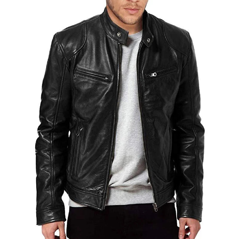 Men's Faux Leather Slim Fit Motorcycle Jacket 2024 – Casual Autumn Fashion Windbreaker Jacket
