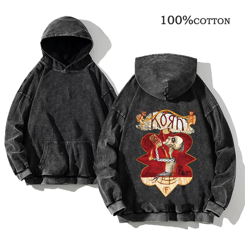 Sudadera Vintage Lavada Korn Rock Band Streetwear