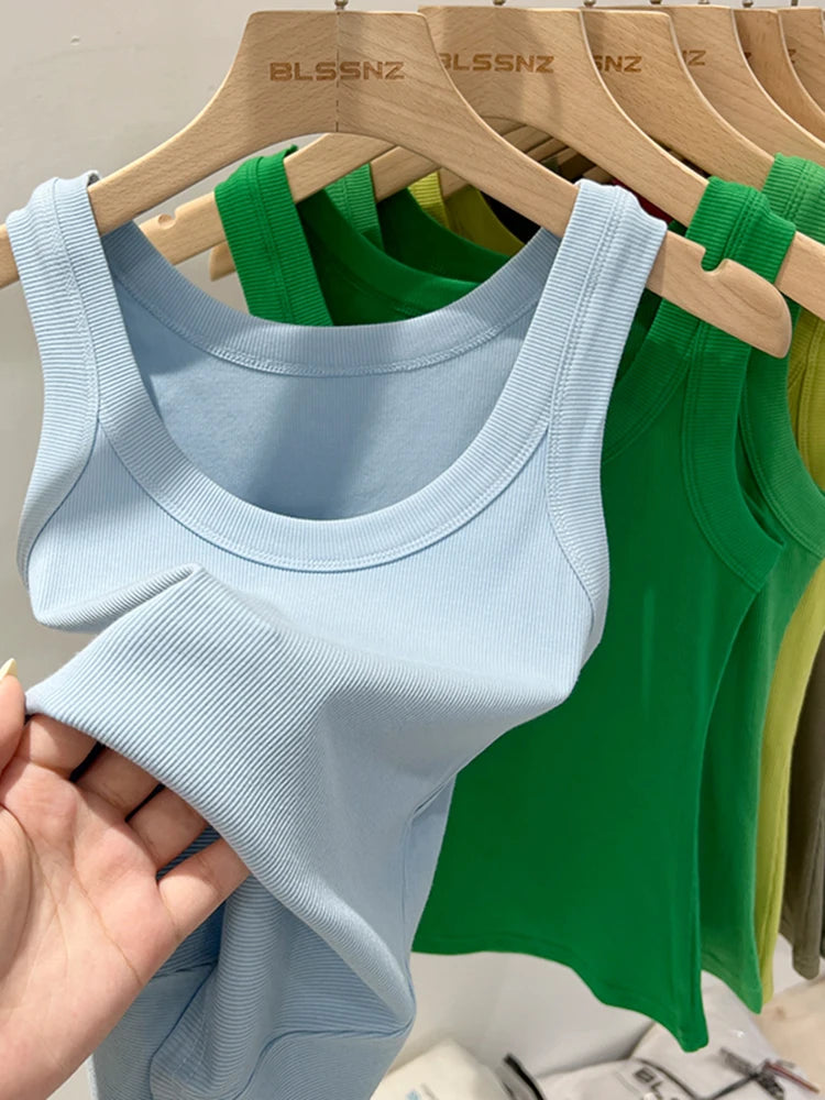 Top Camisola Básico Acanalado Mujer – Cuello Redondo Elástico, Casual Verano