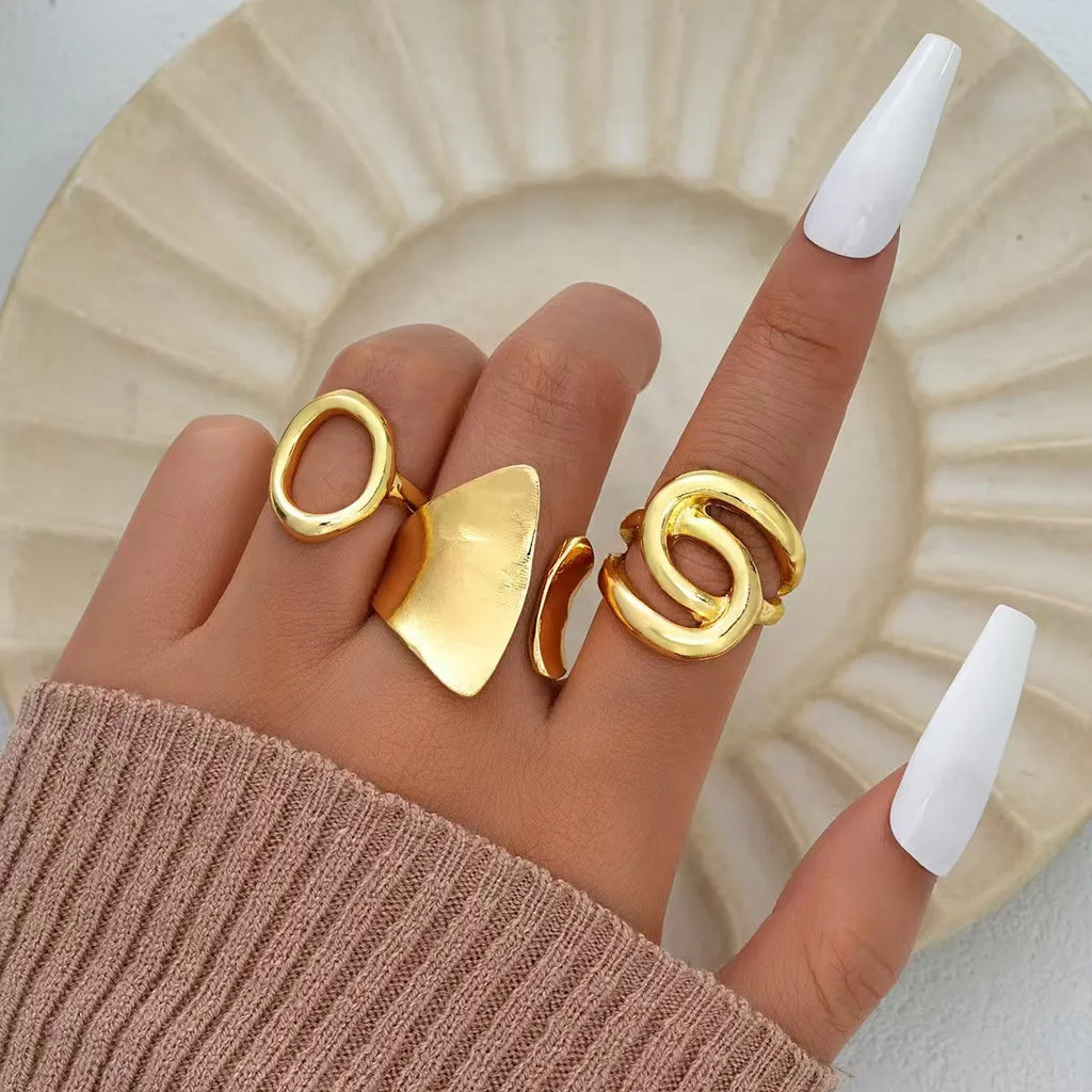 Set de 3 Anillos Punk Geométricos para Mujer – Diseño Asimétrico Minimalista Moda
