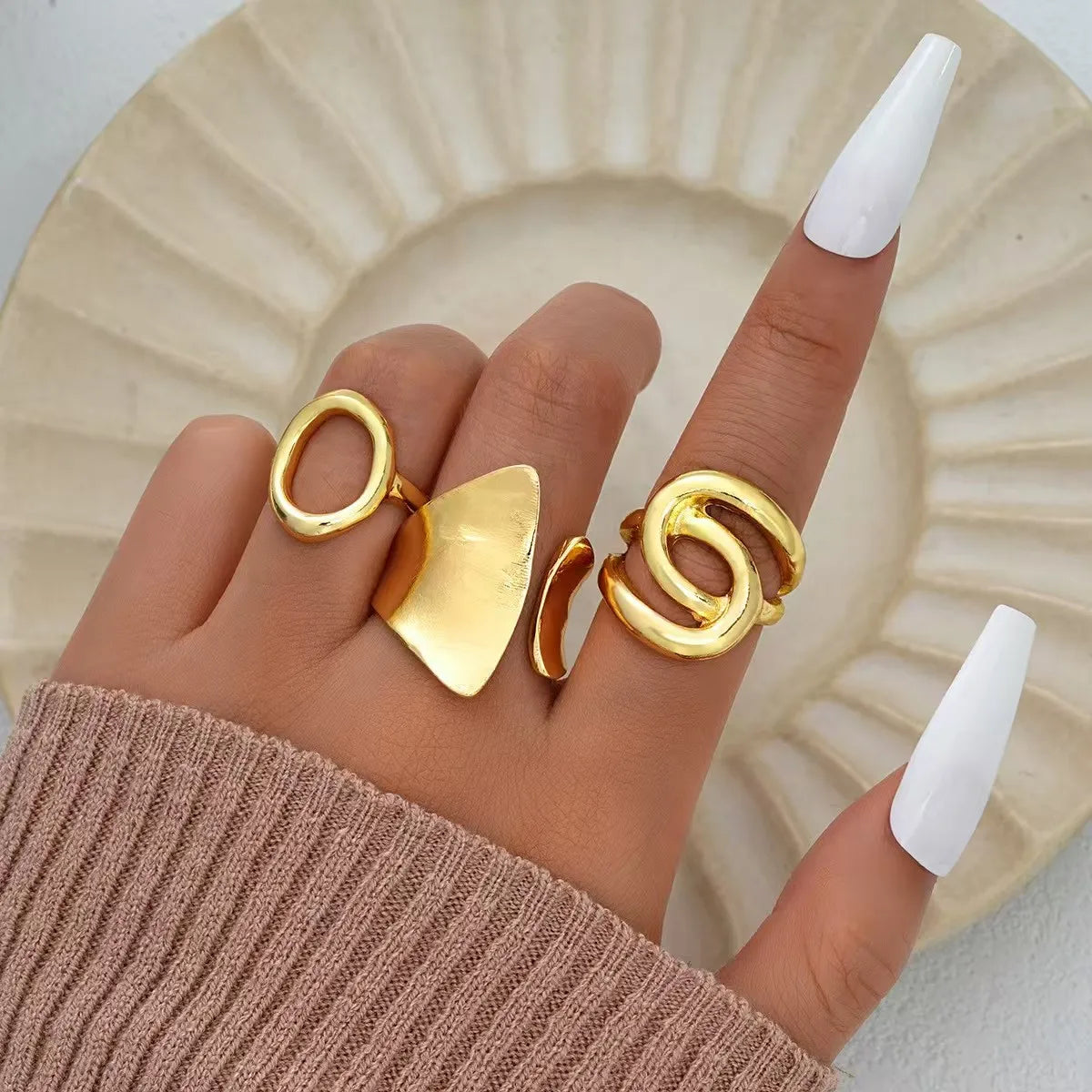 Set de 3 Anillos Punk Geométricos para Mujer – Diseño Asimétrico Minimalista Moda
