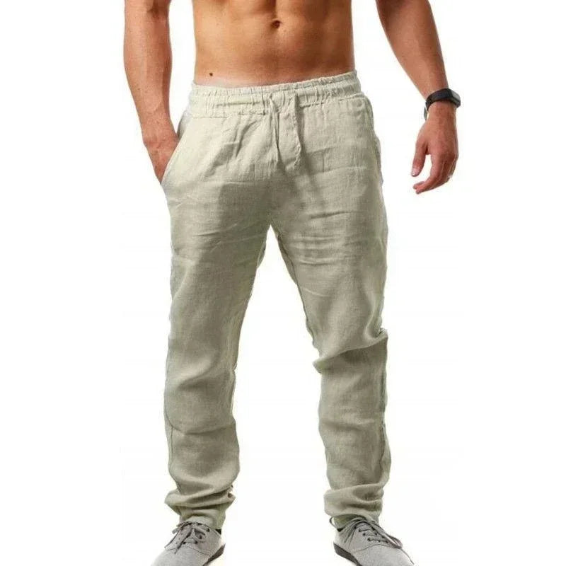 Pantalón Hombre Lino Algodón Baggy Pierna Ancha – Casual Transpirable Primavera Verano, Talla M-XXXL