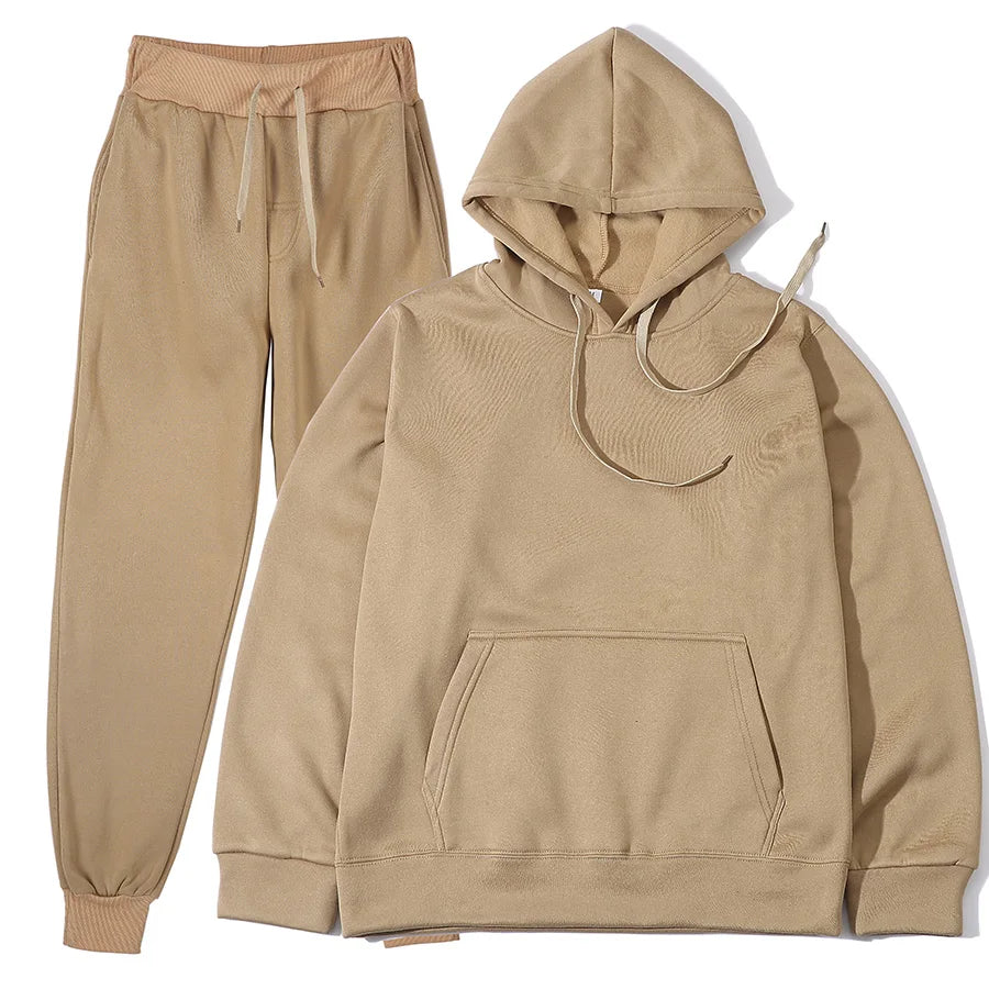 Conjunto Chándal Hombre 2 Piezas Hoodie + Pantalón – Deportivo Casual Color Sólido, Talla S-3XL