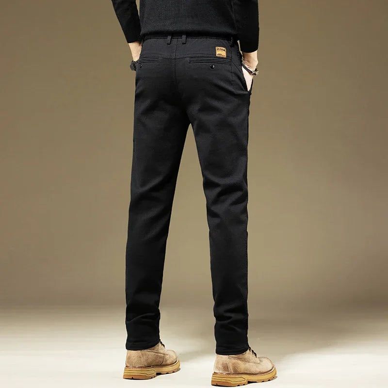 KUBRO Men's Cotton Solid Color Straight Fit Trousers – Casual Business Work Spring Autumn