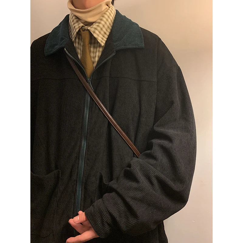 Men's Vintage American Style Corduroy Jacket 2026 Cargo – Zipper Windbreaker Streetwear M-5XL