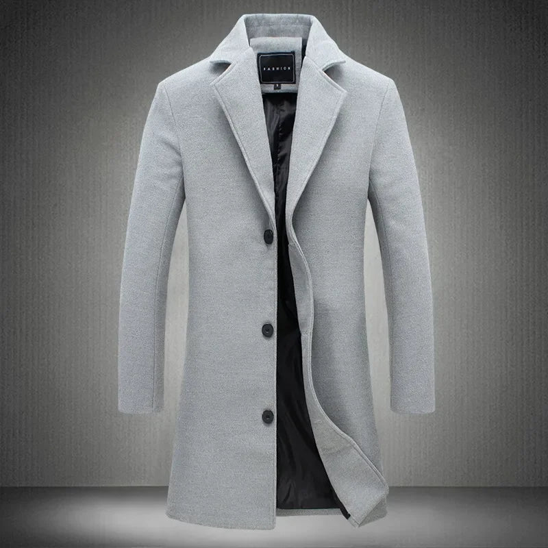 Abrigo Largo Hombre Mezcla Lana Slim Fit 2024 – Chubasquero Business Fashion Primavera Otoño