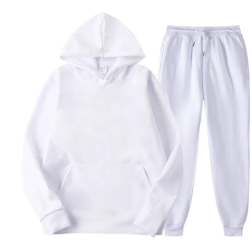 Conjunto Chándal Hombre 2 Piezas Hoodie + Pantalón – Deportivo Casual Color Sólido, Talla S-3XL