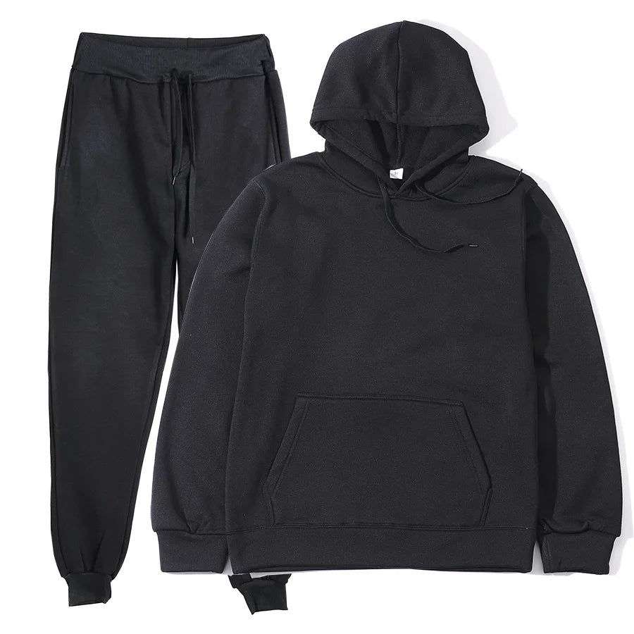 Conjunto Chándal Hombre 2 Piezas Hoodie + Pantalón – Deportivo Casual Color Sólido, Talla S-3XL