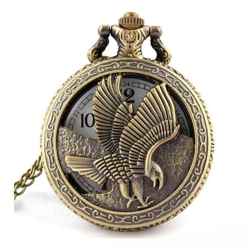 Bronze Eagle Pocket Watch – Quartz Necklace Pendant, Vintage Unisex Gift