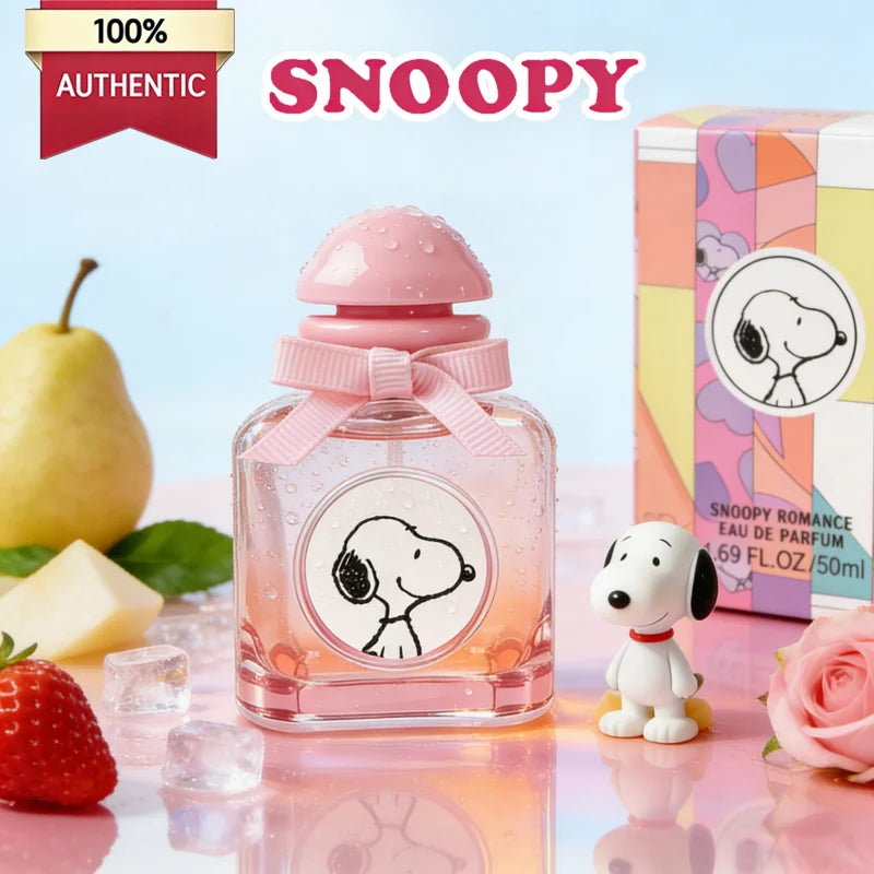 Miniso Snoopy Peanuts Women's Eau De Toilette Comforting Fruity Floral Scent with Strawberry Rose & Vanilla Sweetness Pink Square Bottle Gift for Women