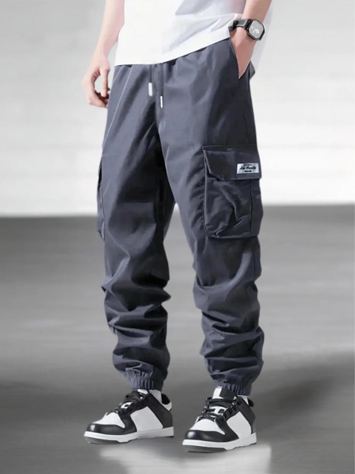 Pantalones cargo para hombre (estilo urbano/trabajo) para primavera y otoño; pantalones casuales con múltiples bolsillos, aptos para entrenamiento, correr y senderismo.