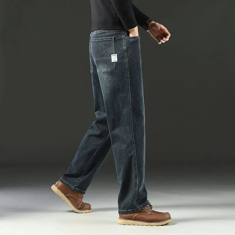 Men's Casual Stretch Baggy Jeans Wide Leg – Versatile Comfortable Business Denim Spring Autumn