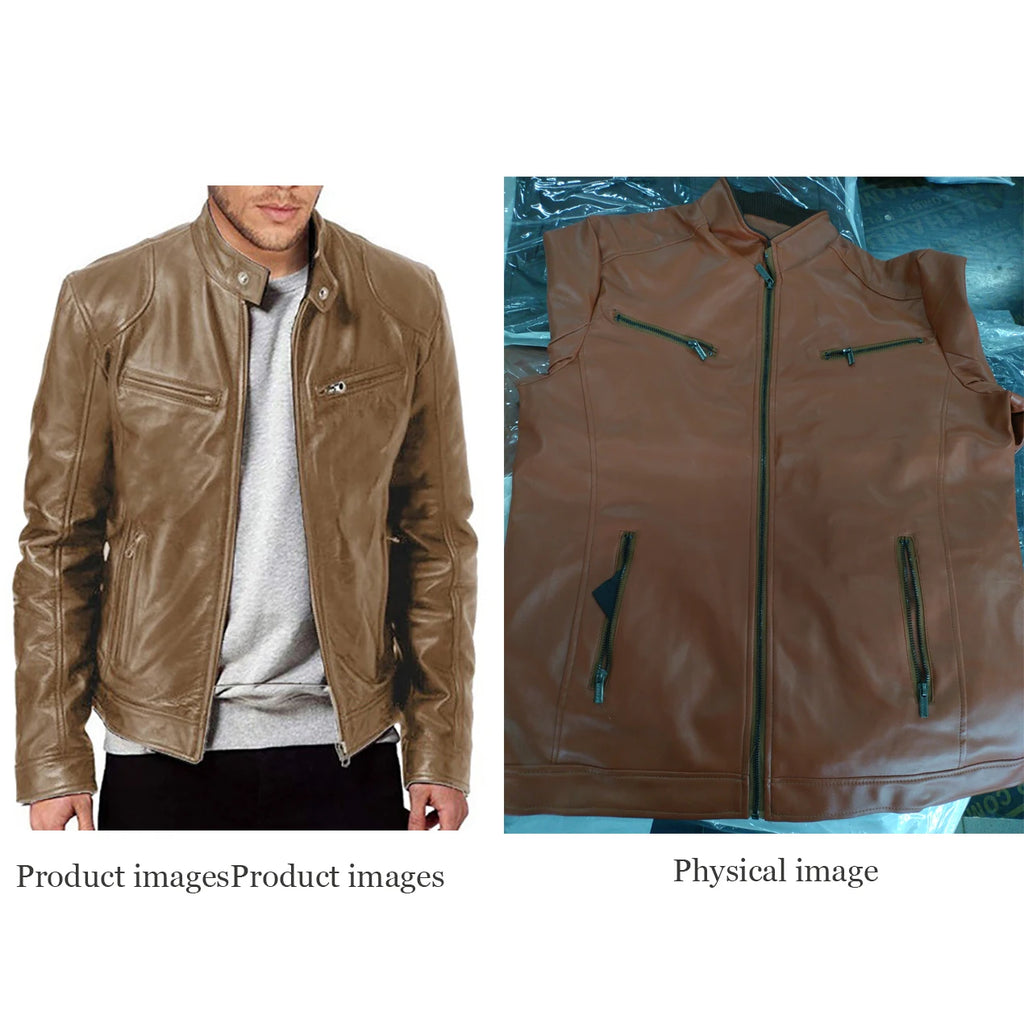 Men's Faux Leather Slim Fit Motorcycle Jacket 2024 – Casual Autumn Fashion Windbreaker Jacket