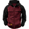 Men's Patchwork Full-Zip Fleece Hoodie – Warm Multi-Pocket Fall Winter Jacket