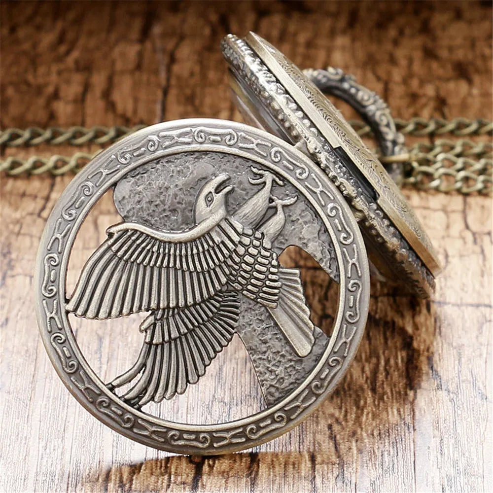 Bronze Eagle Pocket Watch – Quartz Necklace Pendant, Vintage Unisex Gift