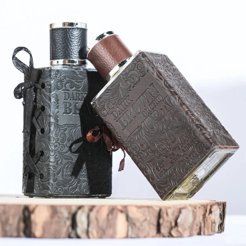 Colonia Hombre Cuero Sándalo Amaderado 80ml – Fresca Natural Ligera Larga Duración Marrón Oscuro