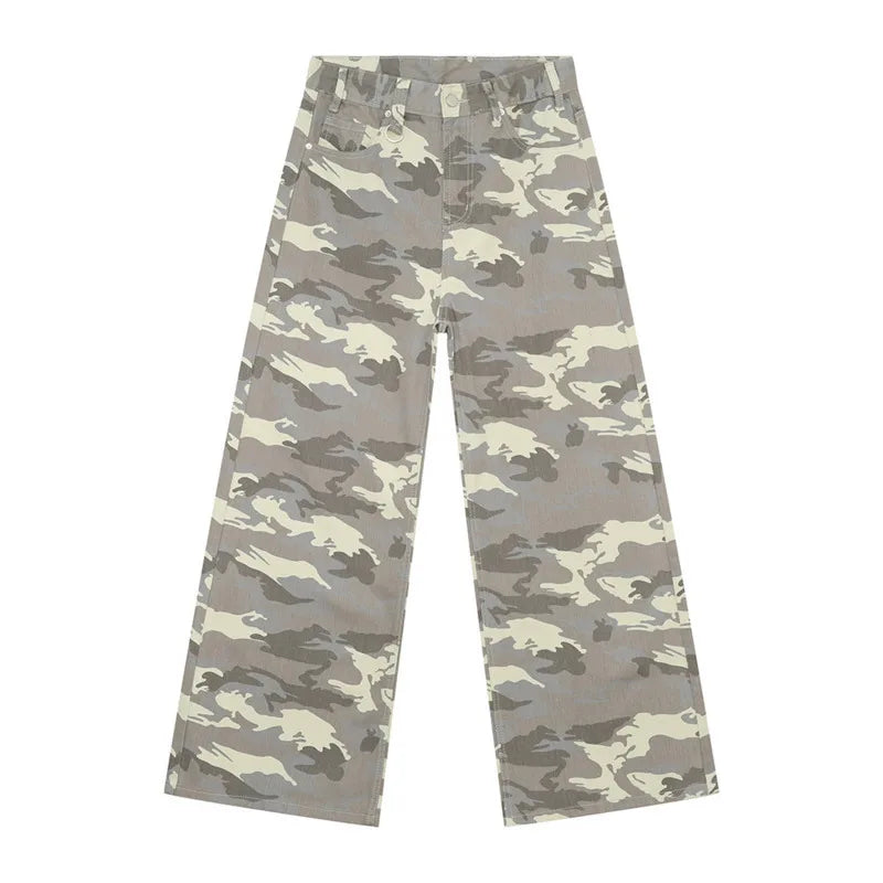 Vaqueros Hombre Camuflaje Pierna Ancha – Denim Casual Vintage Lavado, Talla XS-XL