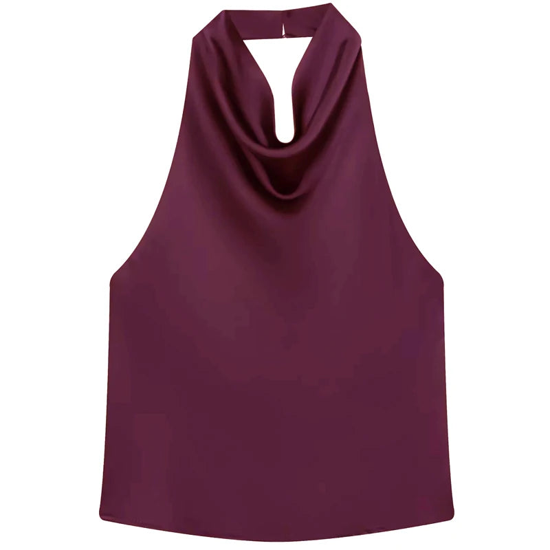 Top Corsé Halter Satén Mujer – Sin Espalda Elegante, Amarillo, Rosa & Negro