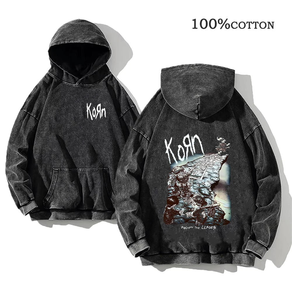Sudadera Vintage Lavada Korn Rock Band Streetwear