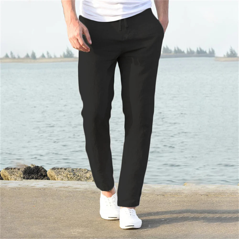 Pantalón Hombre Lino Algodón Recto Transpirable – Streetwear Casual Primavera Otoño, Talla S-3XL