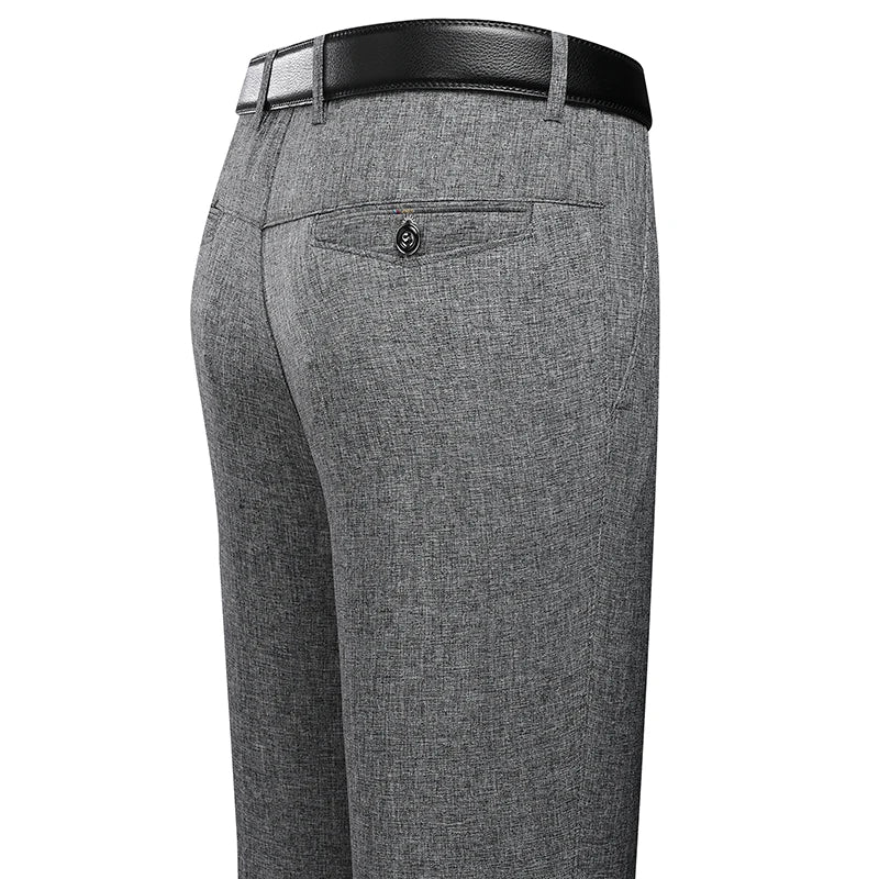 Pantalón Hombre Traje Recto Formal – Elástico Negro Gris Oficina Primavera Otoño