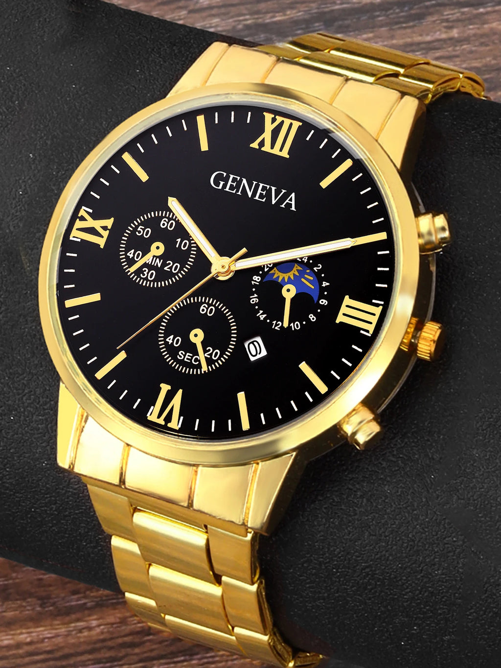 Men's Quartz Watch Set – Bracelet, Necklace & Ring, Calendar, Elegant Gift