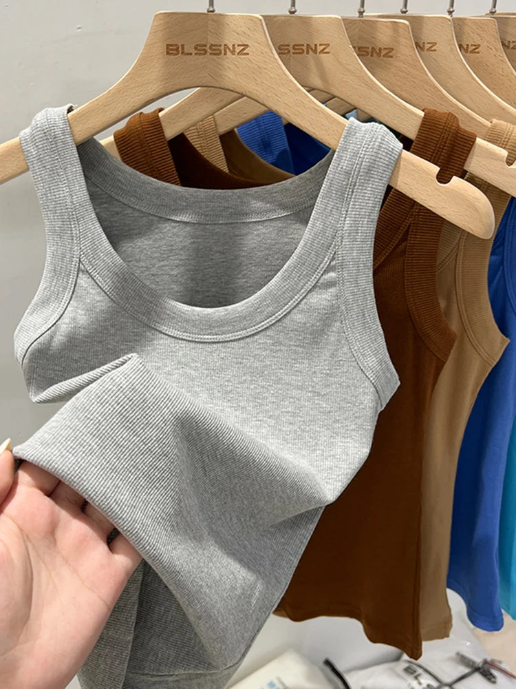 Top Camisola Básico Acanalado Mujer – Cuello Redondo Elástico, Casual Verano