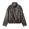 Chaqueta Mujer Polipiel Cuello Alto – Slim Fit Elegante Otoño Invierno, Colores Sólidos