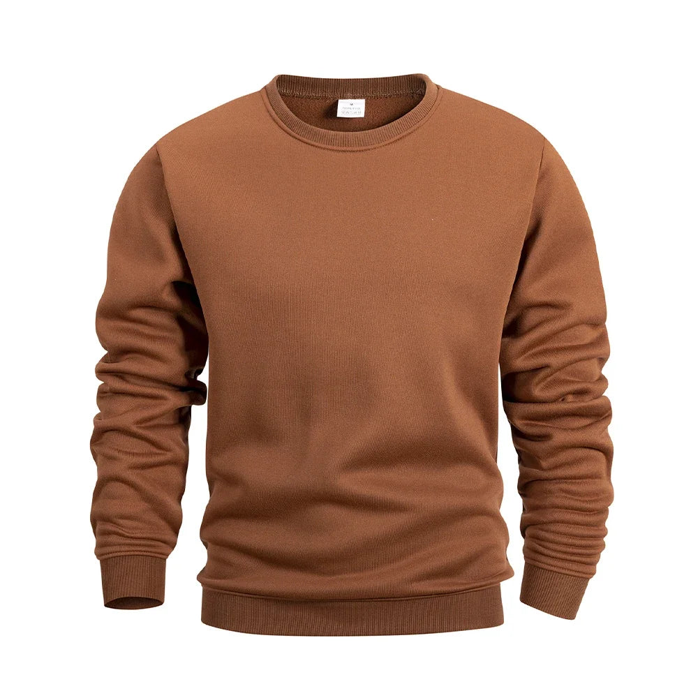 Sudadera Hombre Cuello Redondo Forro Polar Cálida Holgada – Pull Deportivo Sólido Otoño Invierno