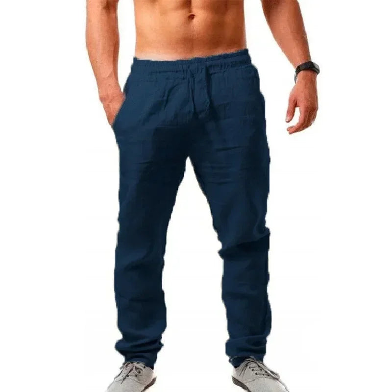 Pantalón Hombre Lino Algodón Baggy Pierna Ancha – Casual Transpirable Primavera Verano, Talla M-XXXL