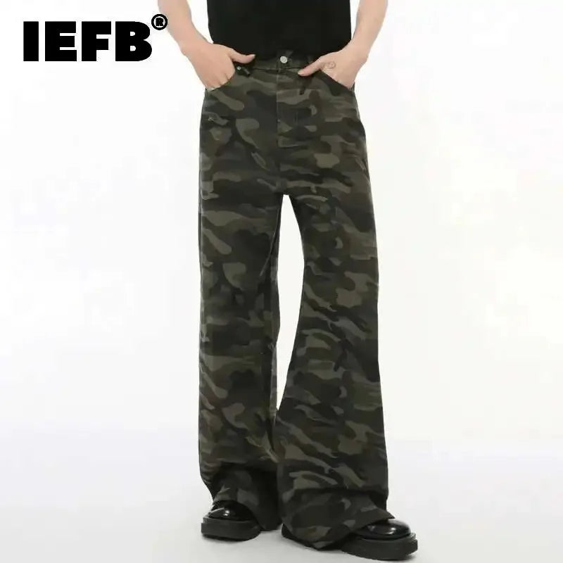Vaqueros Hombre Camuflaje Pierna Ancha – Denim Casual Vintage Lavado, Talla XS-XL