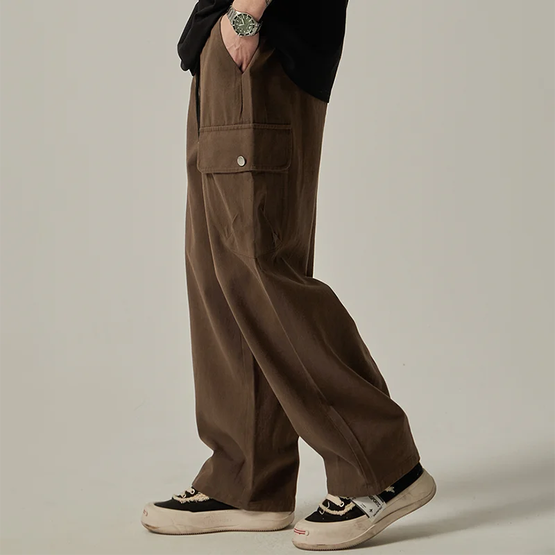 Pantalones Cargo Hombre Vintage Pierna Ancha 2025 – Bolsillos Grandes Cordones Primavera Otoño