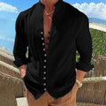 Camisa Hombre Casual Manga Larga Color Liso Holgada – Estilo Vintage Talla Grande Primavera