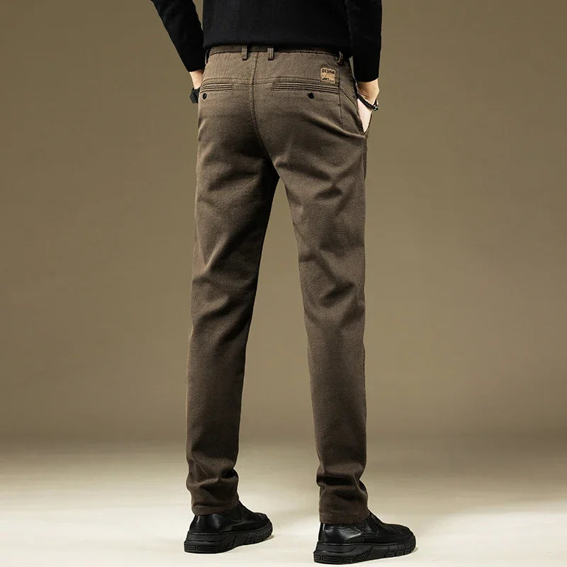 KUBRO Men's Cotton Solid Color Straight Fit Trousers – Casual Business Work Spring Autumn