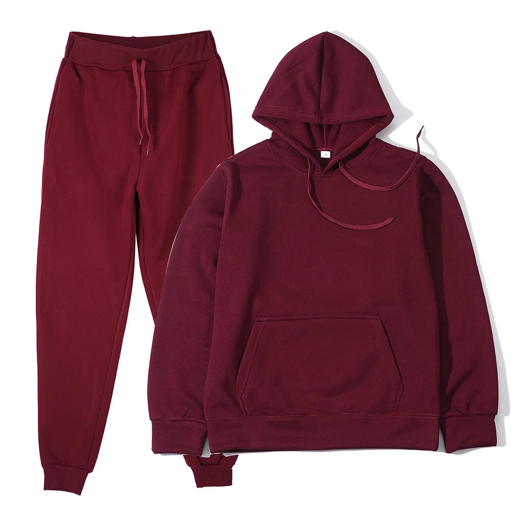 Conjunto Chándal Hombre 2 Piezas Hoodie + Pantalón – Deportivo Casual Color Sólido, Talla S-3XL