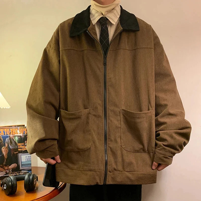 Men's Vintage American Style Corduroy Jacket 2026 Cargo – Zipper Windbreaker Streetwear M-5XL
