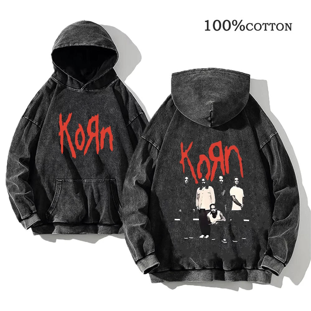 Sudadera Vintage Lavada Korn Rock Band Streetwear