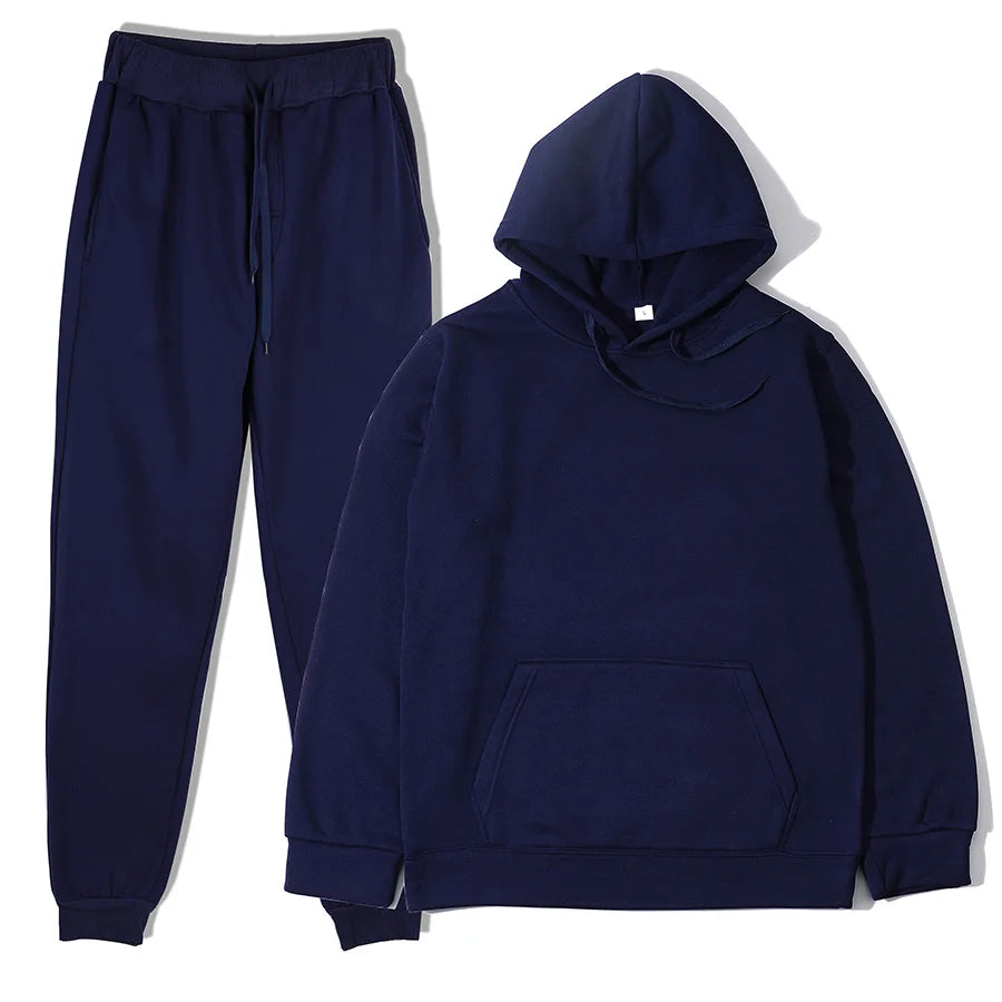 Conjunto Chándal Hombre 2 Piezas Hoodie + Pantalón – Deportivo Casual Color Sólido, Talla S-3XL