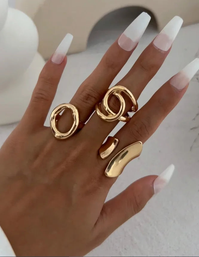 Set de 3 Anillos Punk Geométricos para Mujer – Diseño Asimétrico Minimalista Moda