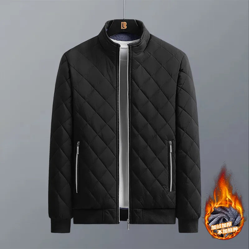 Bomber Hombre Patrón Diamante Forro Polar Slim Fit 2026 – Chaqueta Casual Moda Otoño Invierno