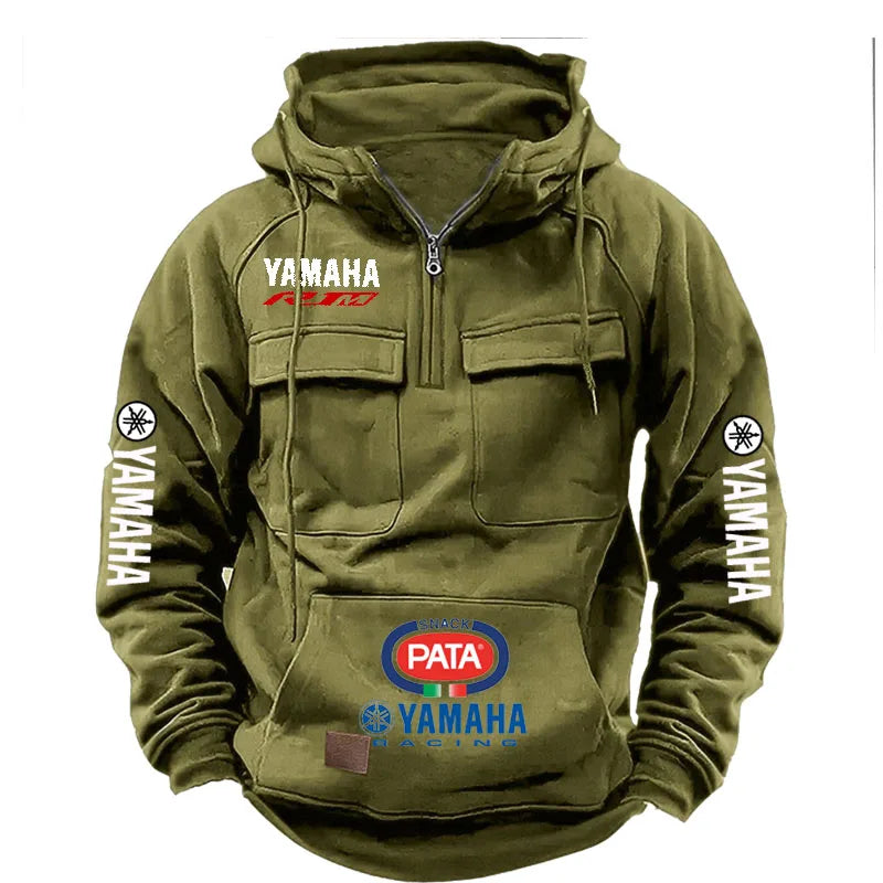 Men's Workwear Style Multi-Pocket Hooded Sweatshirt – Solid Long-Sleeve Fashion Spring Autumn