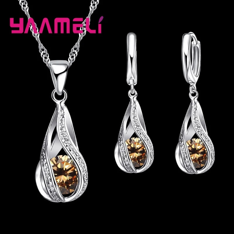 Set Collar & Pendientes Plata 925 con Zirconia – Joya Boda & Fiesta, Regalo