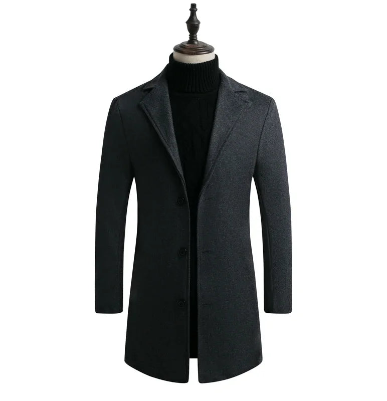 Abrigo Largo Hombre Mezcla Lana Slim Fit 2024 – Chubasquero Business Fashion Primavera Otoño