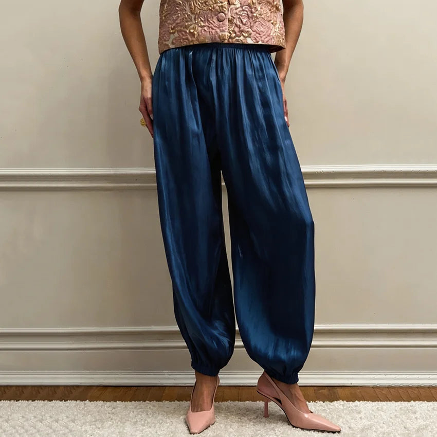 Pantalón Bombacha Mujer Crepe Cintura Alta – Estilo Vintage Plisado, Talla S-L