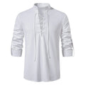 Camisa Hombre Lino Algodón Manga Larga Tapeta Diagonal – Estilo Vintage Yoga Casual Primavera Otoño