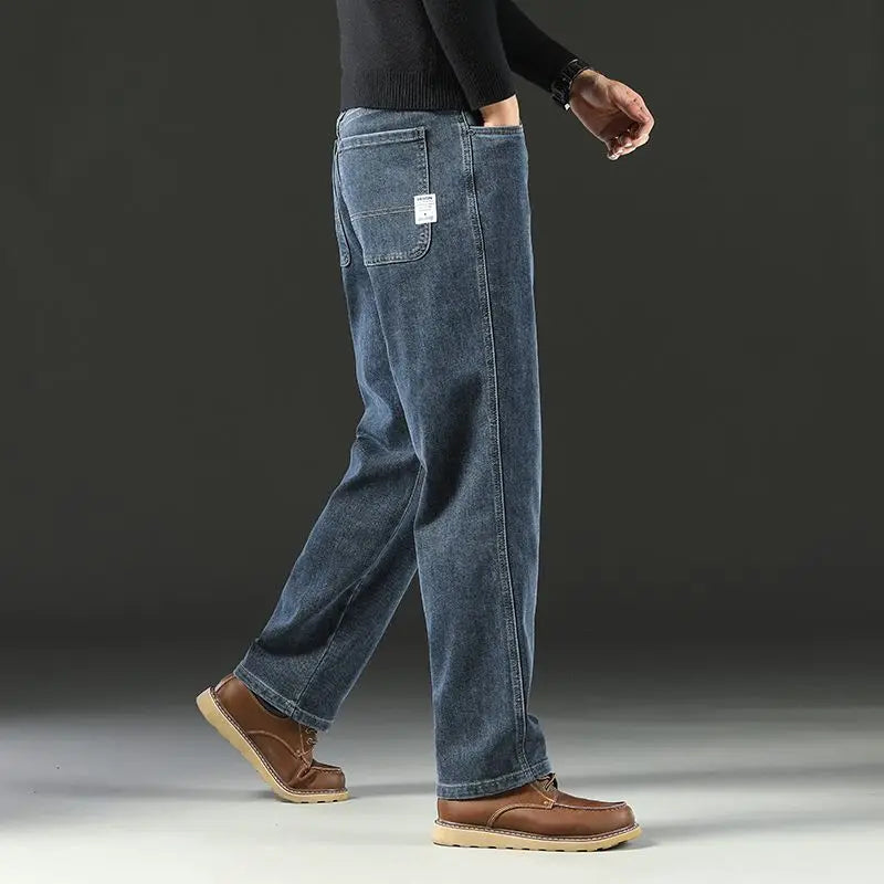 Men's Casual Stretch Baggy Jeans Wide Leg – Versatile Comfortable Business Denim Spring Autumn