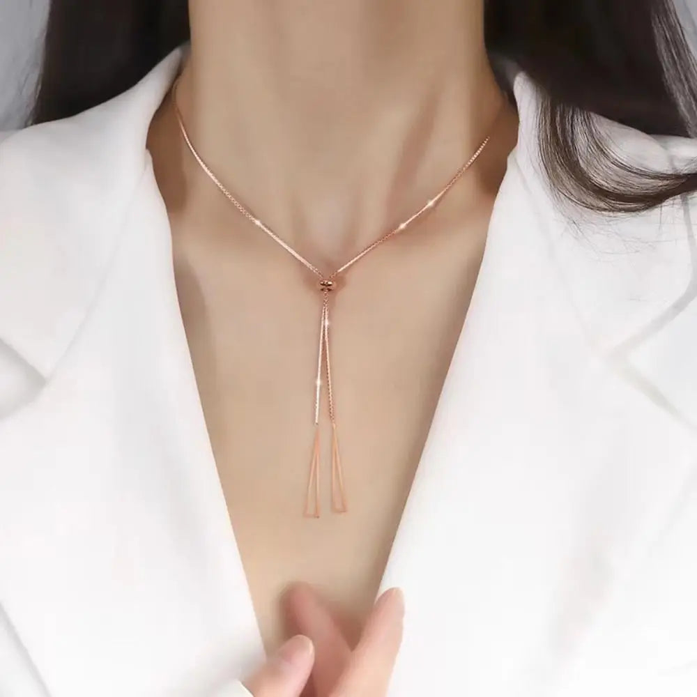 Collar Triángulo con Flecos Boho – Cadena Larga Dorada Clavicular Moda Chic