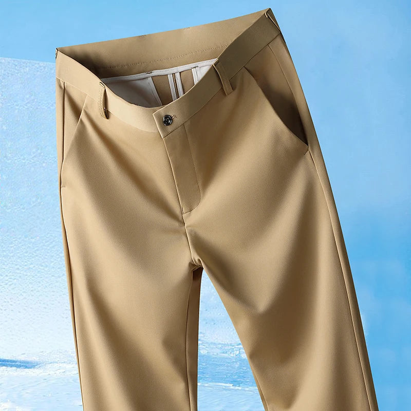 Pantalón Hombre Recto Antiplancha Tejido Sedoso – Ligero Casual Primavera Verano, Talla 29-42