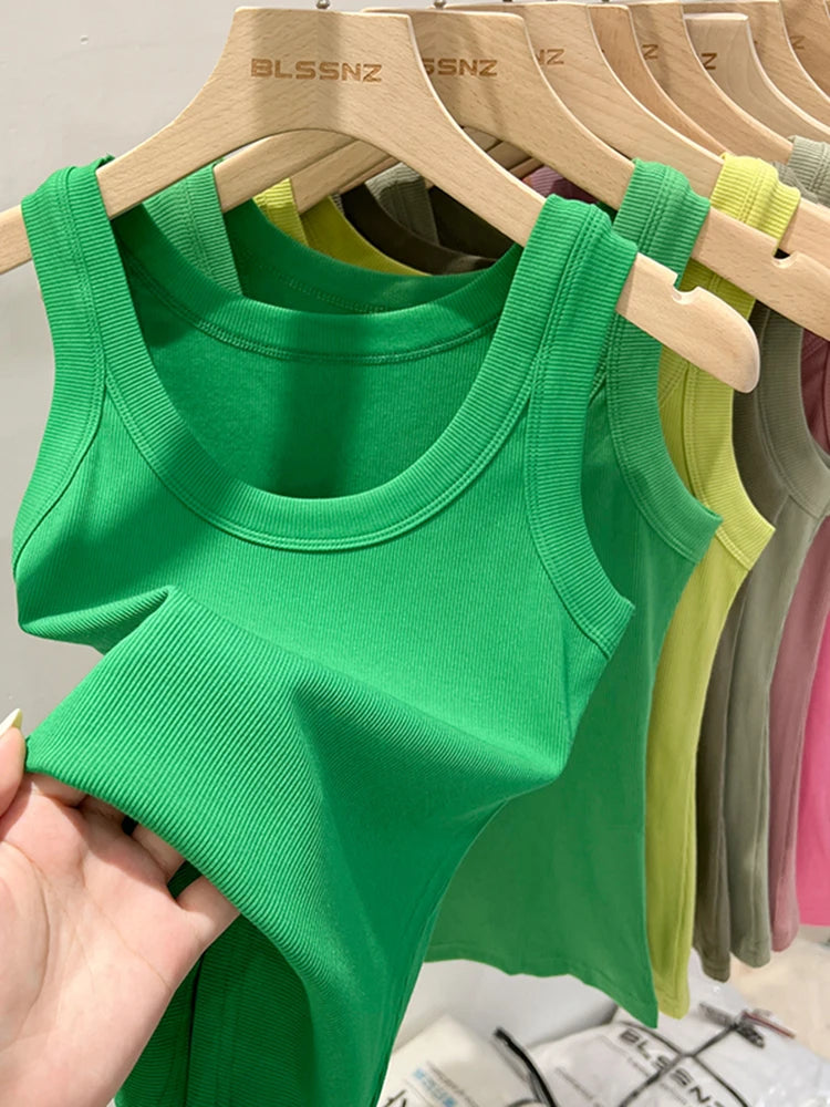 Top Camisola Básico Acanalado Mujer – Cuello Redondo Elástico, Casual Verano
